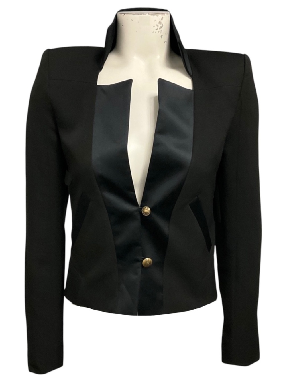 Balmain Black Structured Wool and Linen Blazer